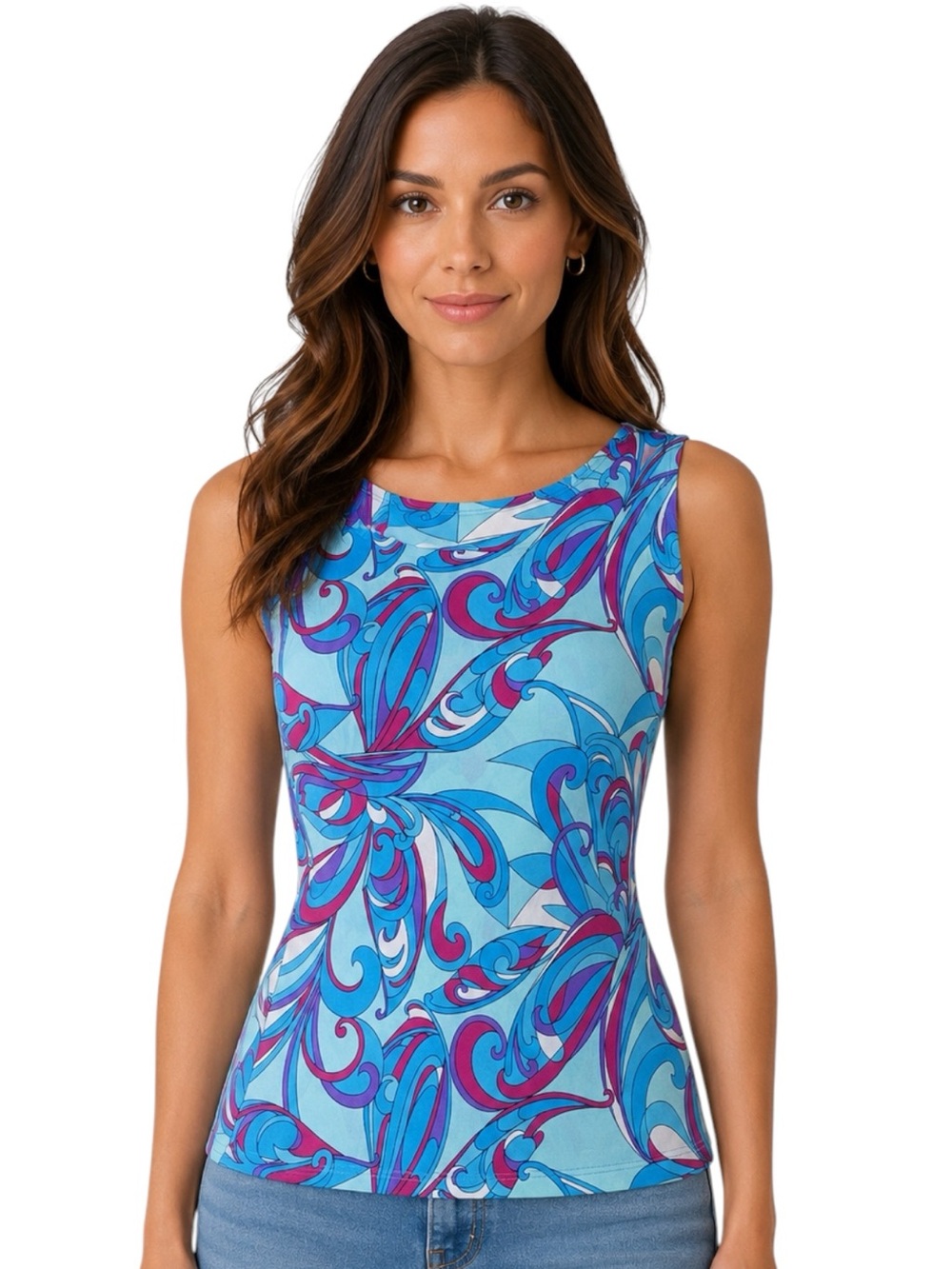Vintage Zoom Y2K Psychedelic Print Tank Top Blue Pink and Purple Size Medium